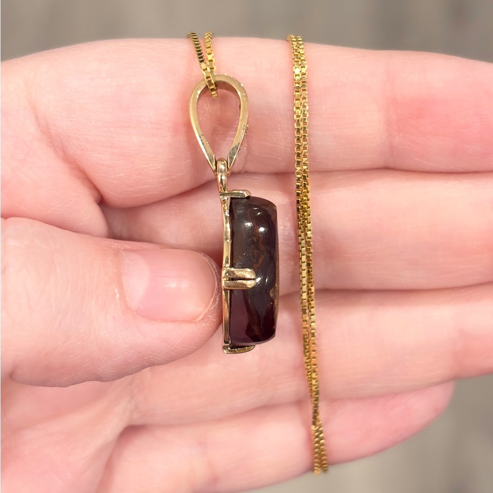 Vintage 14K Gold Fire Agate Pendant with Diamond Accents - Picture 7 of 10